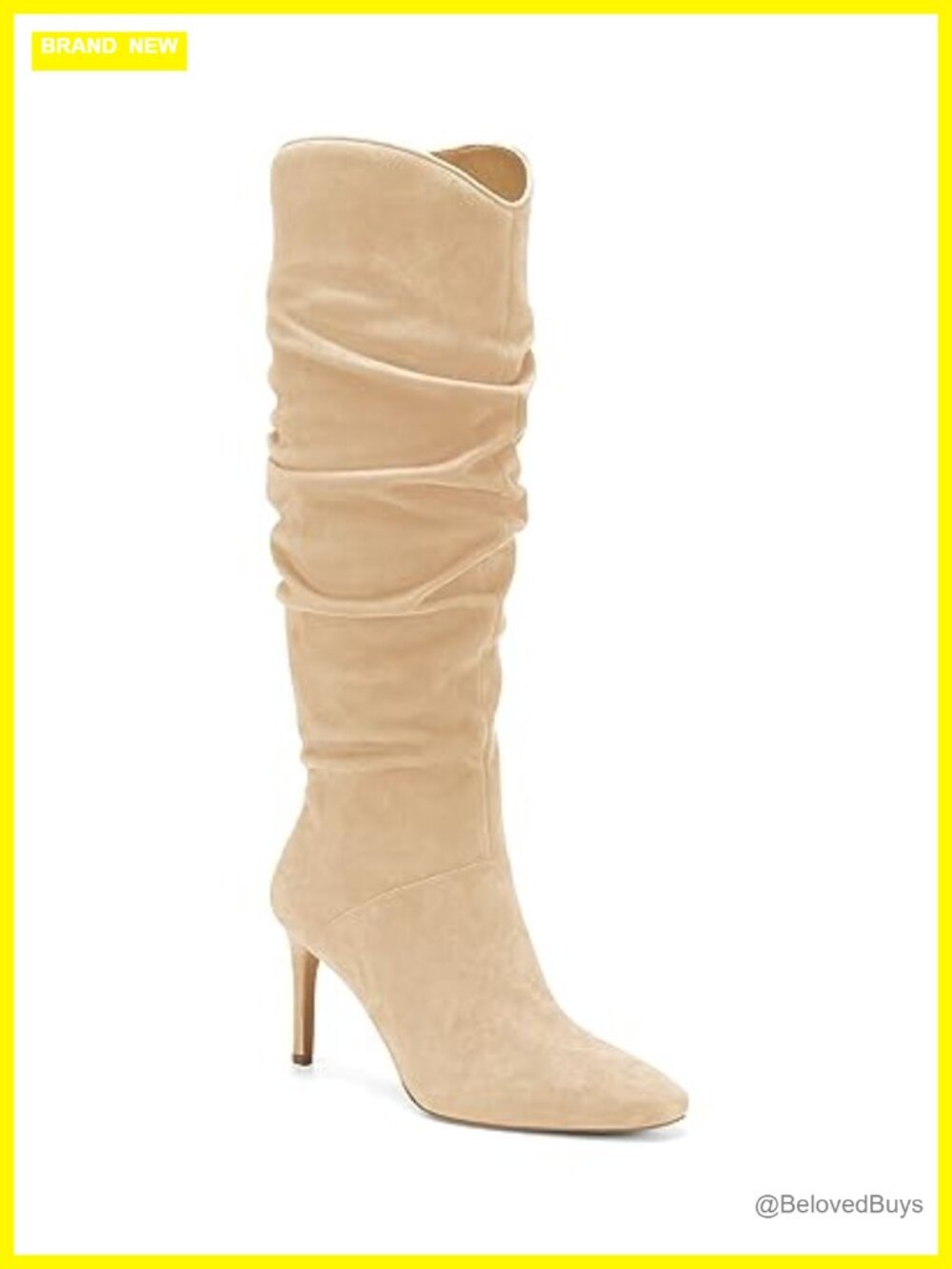 Faux Suede Knee High Stiletto Heel Slouchy Boots Side Zipper Almond Toe